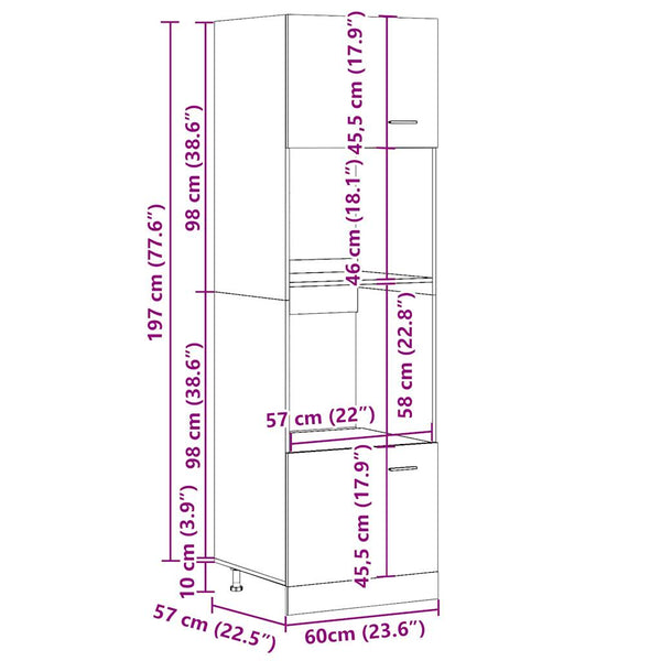 Mikrowellenunterschrank Pompilas in Betongrau, 60x57x207 cm (Spanplatte)