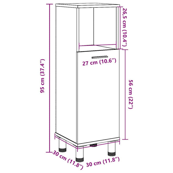 Betongrauer Badschrank Alecolina 30x30x95cm (Spanplatte)