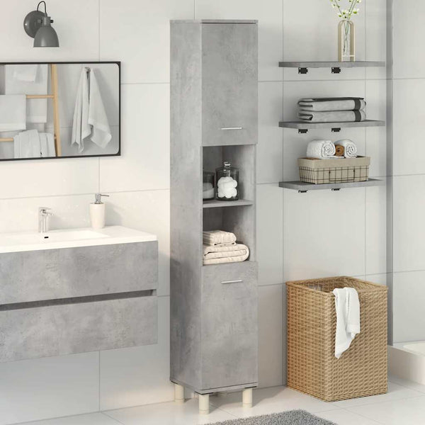 Betongrauer Badezimmerschrank Staji 30x30x179cm (Spanplatte)