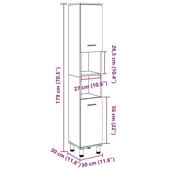 Betongrauer Badezimmerschrank Staji 30x30x179cm (Spanplatte)