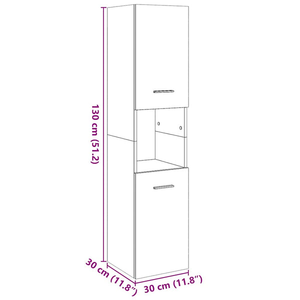Badezimmerschrank Anghil 30x30x130cm betongrau (Spanplatte)