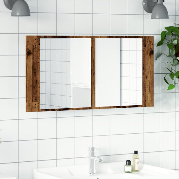 Vintage Holz LED Spiegelschrank Delicia 90x12x45cm (Holz)