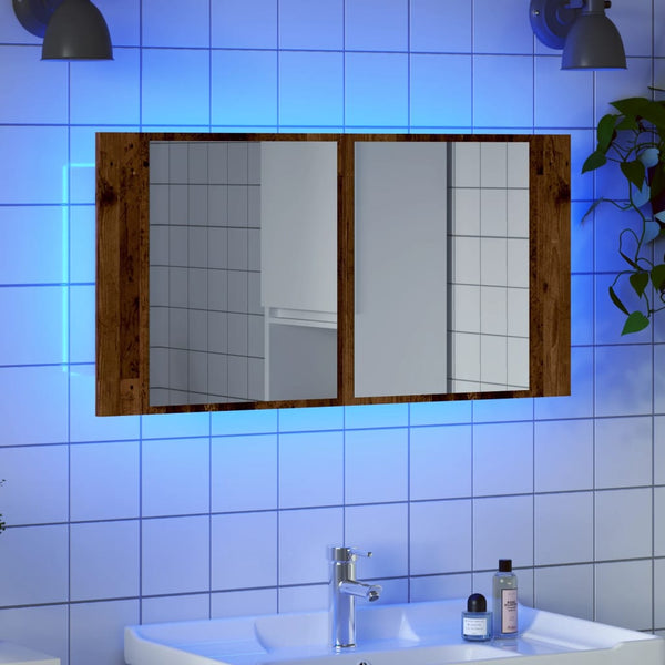 Vintage Holz LED Spiegelschrank Delicia 90x12x45cm (Holz)