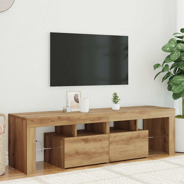Handwerklicher TV-Schrank aus Eiche mit LED-Beleuchtung Grozdana 140x36,5x40cm