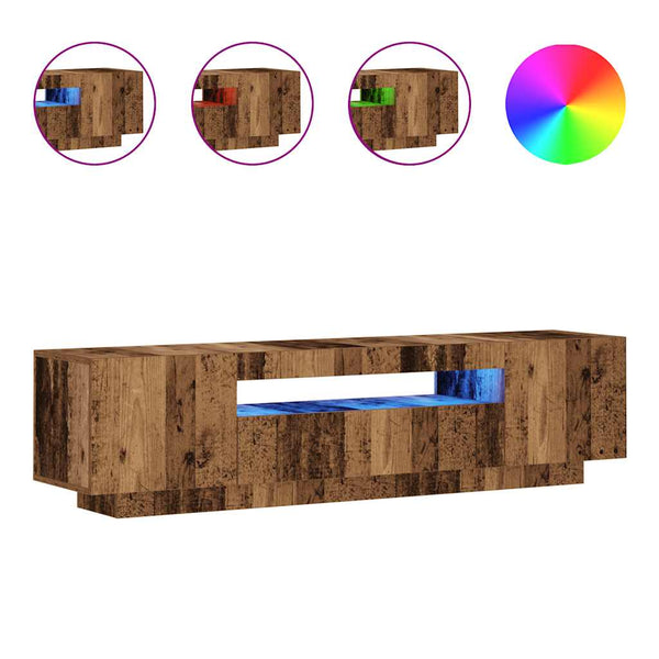 Altes Holz-TV-Schrank mit LED-Beleuchtung Filantropia 160x35x40cm (Holzwerkstoff)