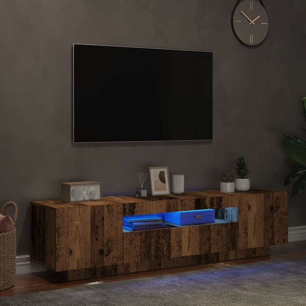 Altes Holz-TV-Schrank mit LED-Beleuchtung Filantropia 160x35x40cm (Holzwerkstoff)