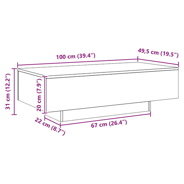 Handgefertigter Couchtisch Hordei aus Eiche 100x49,5x31cm (Holz)