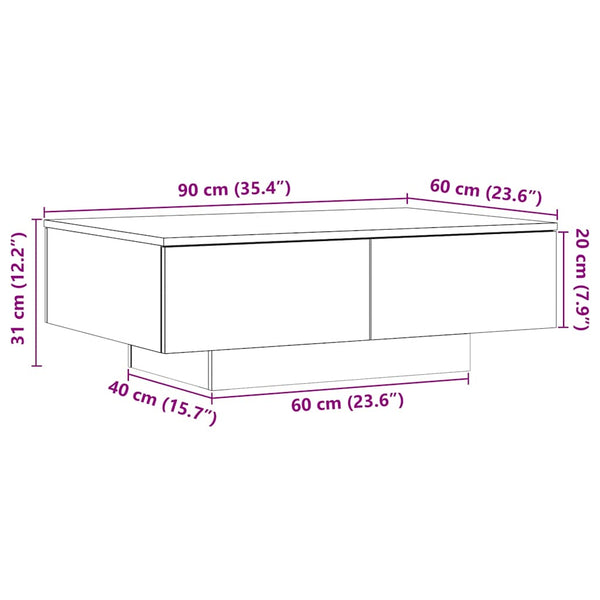 Couchtisch Alt Holz Eleganta 90x60x31cm (Spanplatte)