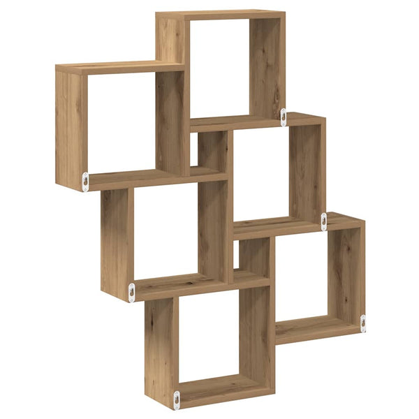 Handgefertigtes Eichenholz-Kubus-Wandregal Varol 78x15x93cm (Spanplatte)