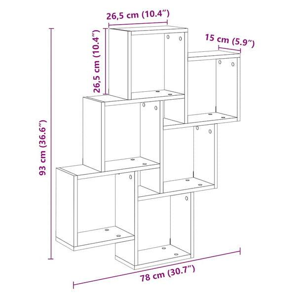 Handgefertigtes Eichenholz-Kubus-Wandregal Varol 78x15x93cm (Spanplatte)