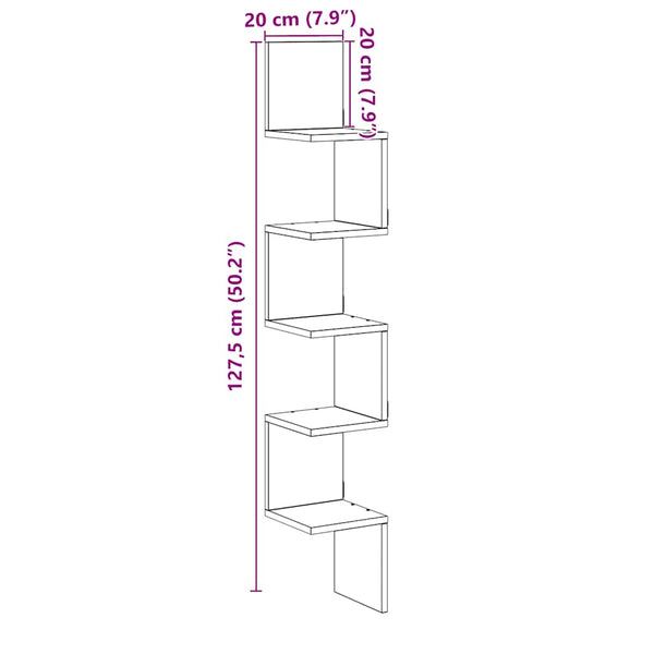 Altes Wand-Eckregal Donas 20x20x127,5cm (Spanplatte)