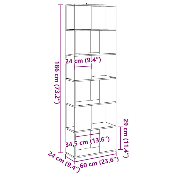 Handgefertigtes Bücherregal/Raumteiler aus Eiche Donald 60x24x186cm