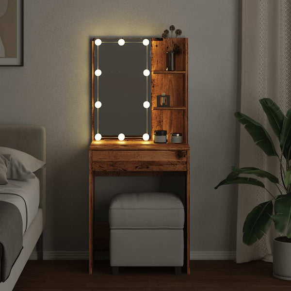 Vanha puu peilipöytä led-valoilla Corci 60x40x140cm