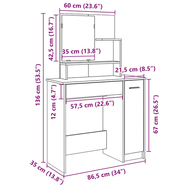 Alter Schminktisch aus Holz Simpronia 86,5x35x136cm