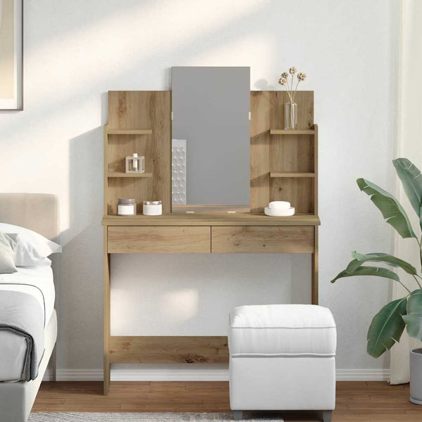 Schminktisch Dulfu aus Eichenholz, handgefertigt, 96x39x142cm