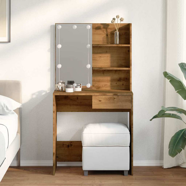 Schminktisch mit LED Flintoaca 74,5x40x141cm (Artisan Eiche)