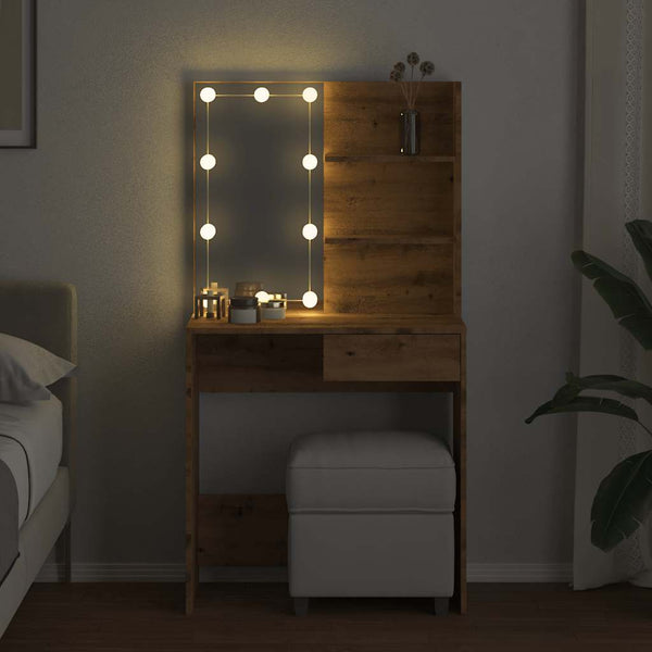 Schminktisch mit LED Flintoaca 74,5x40x141cm (Artisan Eiche)