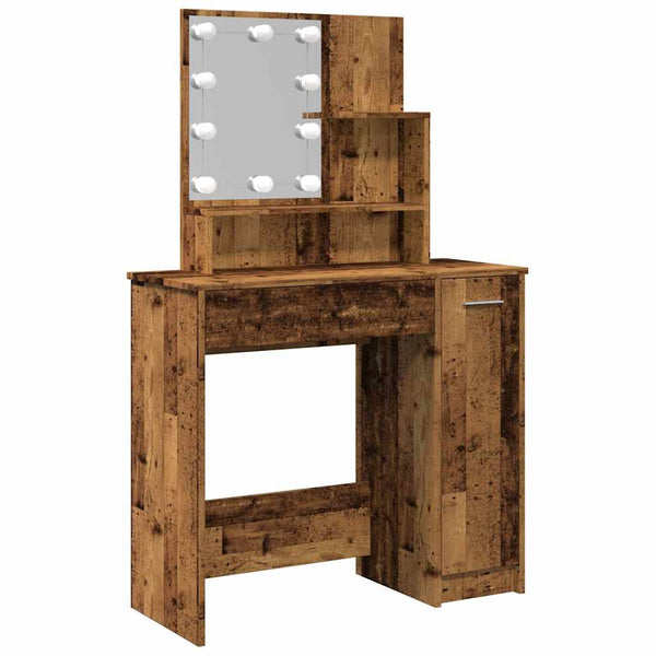 Alter Schminktisch aus Holz mit LED-Beleuchtung Gioni 86,5x35x136cm