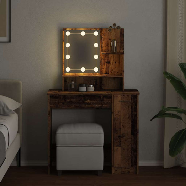 Alter Schminktisch aus Holz mit LED-Beleuchtung Gioni 86,5x35x136cm