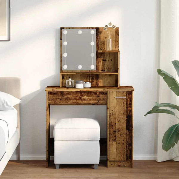 Alter Schminktisch aus Holz mit LED-Beleuchtung Gioni 86,5x35x136cm