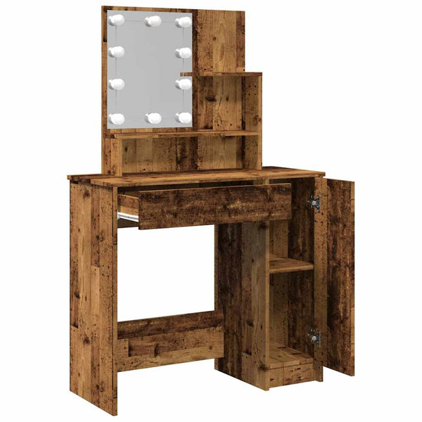 Alter Schminktisch aus Holz mit LED-Beleuchtung Gioni 86,5x35x136cm