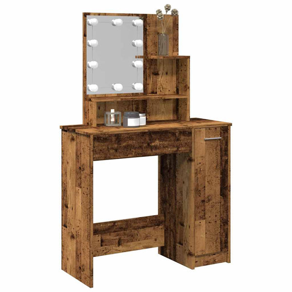 Alter Schminktisch aus Holz mit LED-Beleuchtung Gioni 86,5x35x136cm