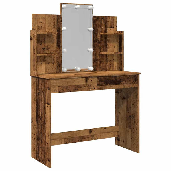 Alter Holzschminktisch mit LED-Beleuchtung Valadea 96x40x142cm