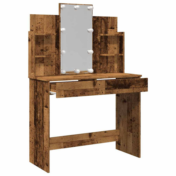 Alter Holzschminktisch mit LED-Beleuchtung Valadea 96x40x142cm