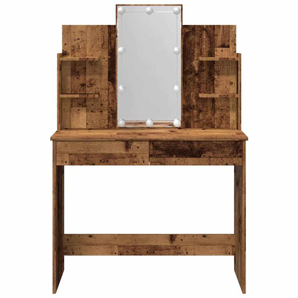 Alter Holzschminktisch mit LED-Beleuchtung Valadea 96x40x142cm