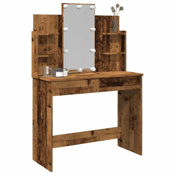 Alter Holzschminktisch mit LED-Beleuchtung Valadea 96x40x142cm