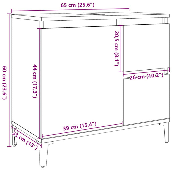 Harmaa pesuallaskaappi Silvy 65x33x60cm (suunniteltu puu)