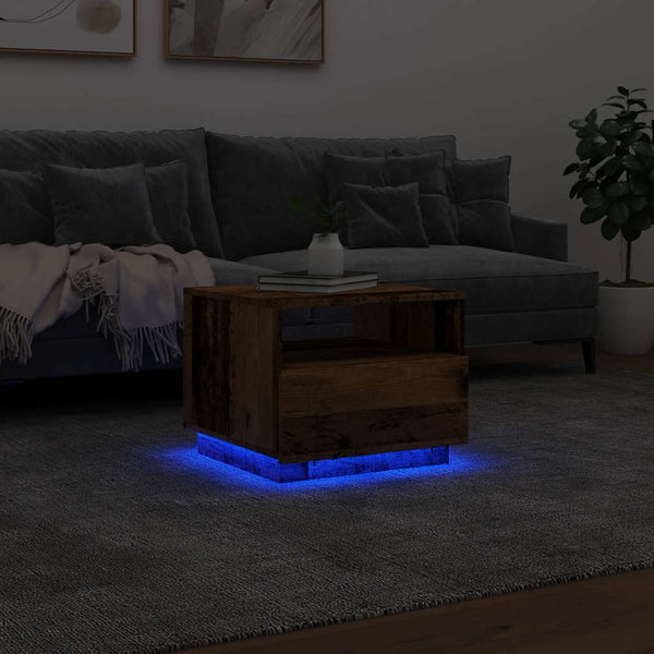 Couchtisch aus Altholz mit LED-Beleuchtung Montanori 50x49x40cm