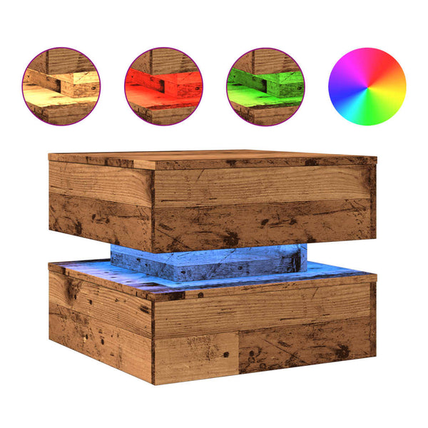 Couchtisch aus Altholz mit LED-Beleuchtung Celestina 50x50x40cm