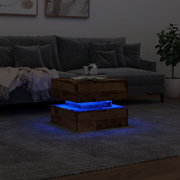Couchtisch aus Altholz mit LED-Beleuchtung Celestina 50x50x40cm