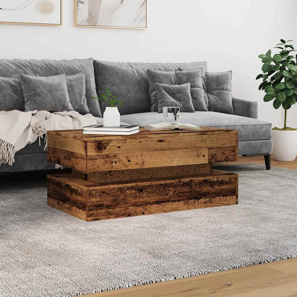 Vanha puu sohvapöytä led-valoilla Celestina 90x50x40cm