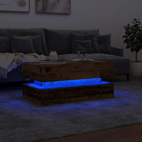 Vanha puu sohvapöytä led-valoilla Celestina 90x50x40cm