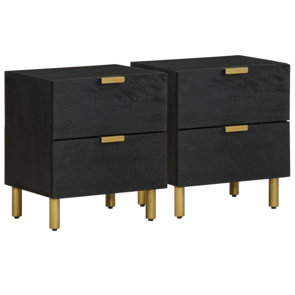 Nachttischschrank Feleontin 40x33x46cm (2 Stück Massivholz Mango) in Schwarz