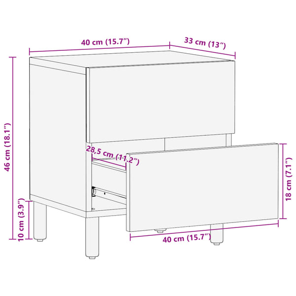 Nachttischschrank Feleontin 40x33x46cm (2 Stück Massivholz Mango) in Schwarz