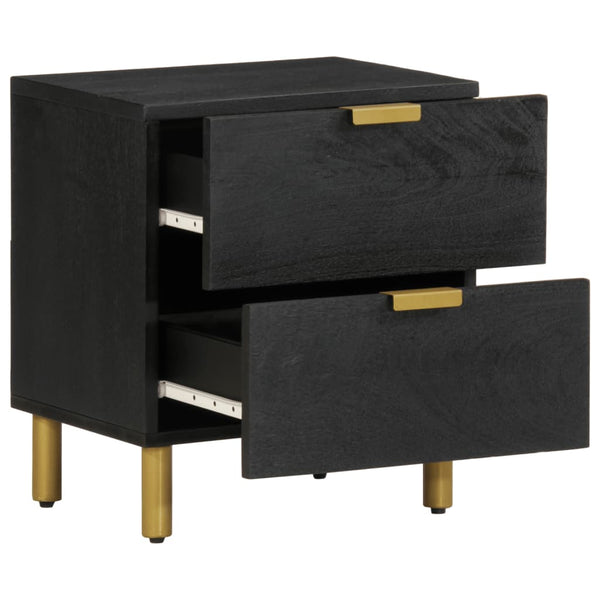 Nachttischschrank Feleontin 40x33x46cm (2 Stück Massivholz Mango) in Schwarz
