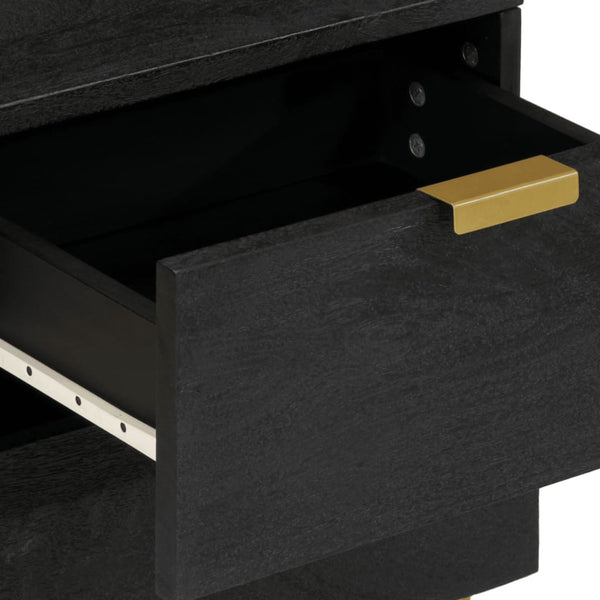 Nachttischschrank Feleontin 40x33x46cm (2 Stück Massivholz Mango) in Schwarz