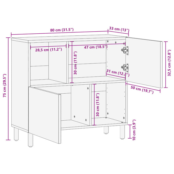 Schwarzes Sideboard Lautentiu 80x33x75cm (Holz)
