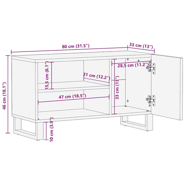 Schwarzes TV-Lowboard Haylee 80x33x46cm (Mangoholz)