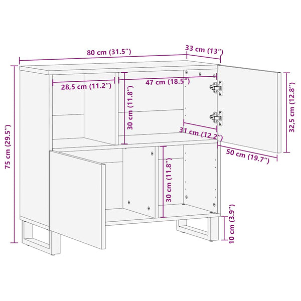 Schwarzes Sideboard Sigrit 80x33x75cm (Mangoholz)