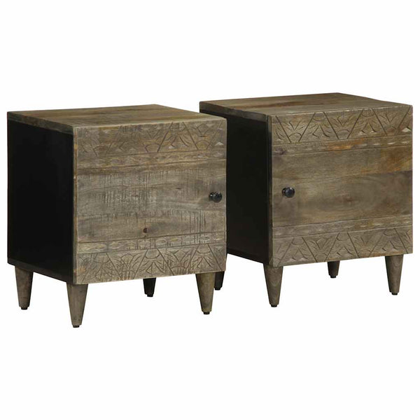 Vaaleanharmaa yöpöytäkaapit Zavica 40x33x46cm (2 kpl massiivipuu mango)