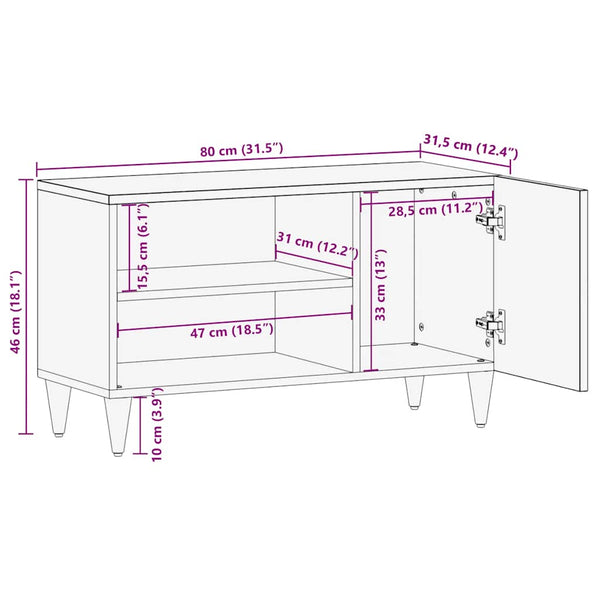 Hellgrauer TV-Schrank Zlatinka 80x31,5x46cm (Massivholz Mango)