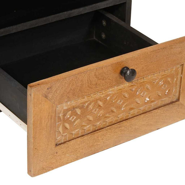 Nachttisch 40 x 33 x 46 cm aus massivem Mangoholz, hellbraun, 2er-Set