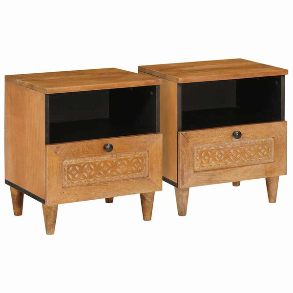 Nachttisch 40 x 33 x 46 cm aus massivem Mangoholz, hellbraun, 2er-Set