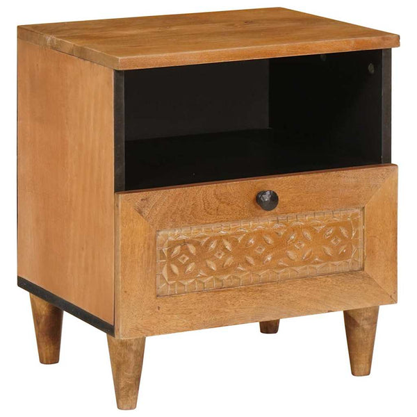 Nachttisch 40 x 33 x 46 cm aus massivem Mangoholz, hellbraun, 2er-Set