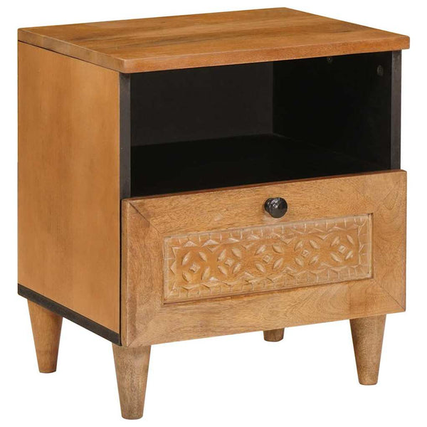 Nachttisch 40 x 33 x 46 cm aus massivem Mangoholz, hellbraun, 2er-Set