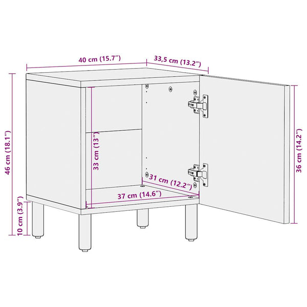 Schwarzer Nachttisch Viga 40x33,5x46cm (Mangoholz massiv)